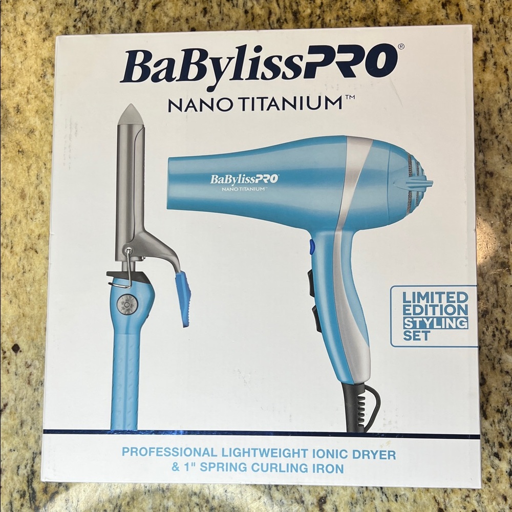 BaBylissPRO Nano Titanium Hair Styling Set - Blue and Silver